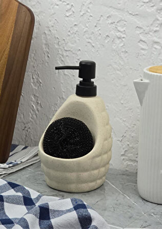 Taş Desenli Sıvı Sabunluk - Sünger Hazneli Mutfak Sabunluğu - 700 ML -  Baklava Desen Krem