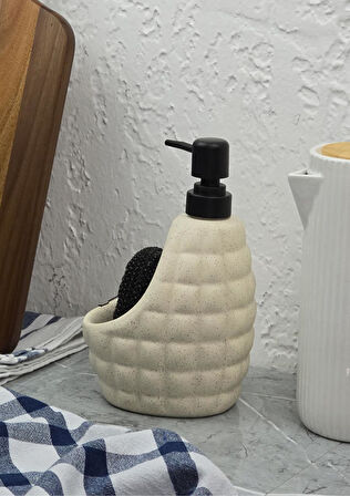 Taş Desenli Sıvı Sabunluk - Sünger Hazneli Mutfak Sabunluğu - 700 ML -  Baklava Desen Krem
