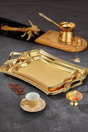 Cooker 2'li Evenia Metal Dikdörtgen Gold Sunum Tepsisi 49x30- 37x23