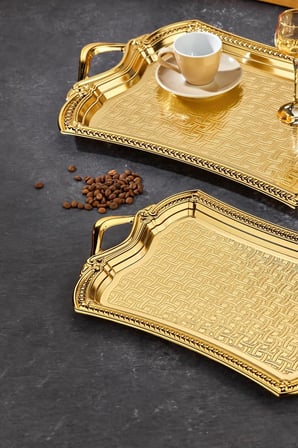 Cooker 2'li Evenia Metal Dikdörtgen Gold Sunum Tepsisi 49x30- 37x23