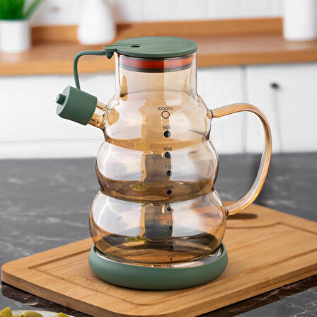 Porsima 3617 Kapaklı Borosilikat Cam Yağlık Sirkelik Yağdanlık 1000ml Yeşil