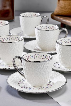 Cooker Royal Bloom 6 Kişilik 180 ml Porselen Duble Çay ve Kahve Fincan Takımı CKR3808