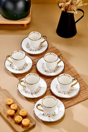 Cooekr Royal Bloom 6 Kişilik 180 ml Porselen Duble Çay ve Kahve Fincan Takımı CKR3808