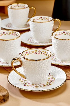 Cooekr Royal Bloom 6 Kişilik 180 ml Porselen Duble Çay ve Kahve Fincan Takımı CKR3808
