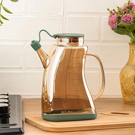 Porsima 3855 Şeffaf Borosilikat Cam Zeytinyağ Şişesi - Yağlık ve Sirkelik Yeşil 1lt