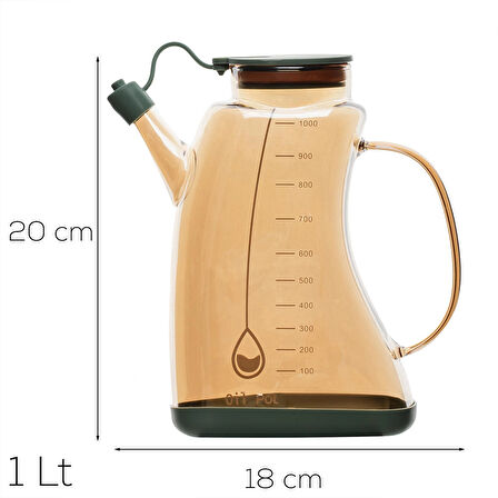Porsima 3855 Şeffaf Borosilikat Cam Zeytinyağ Şişesi - Yağlık ve Sirkelik Yeşil 1lt