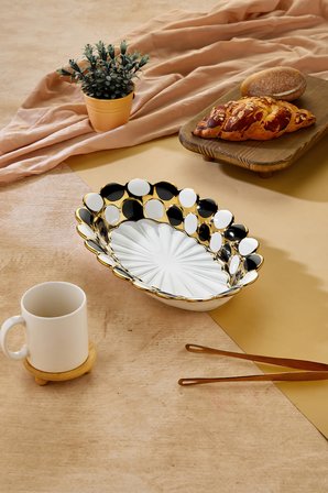 Cooker 36 cm Porselen Oval Sunumluk Dekoratif Kase CKR3839