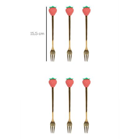 Porsima 1761 Paslanmaz Çelik Çilek Tasarımlı 6lı Gold Renk Meyve Çatalı Seti 16,5cm