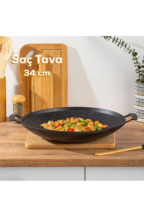 GRANİT DÖKÜM SAÇ KAVURMA TAVASI 34 CM