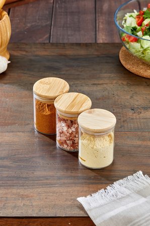 Cooker 3'lü 200 ml Bambu Kapaklı Borosilikat Cam Kavanoz CKR3897