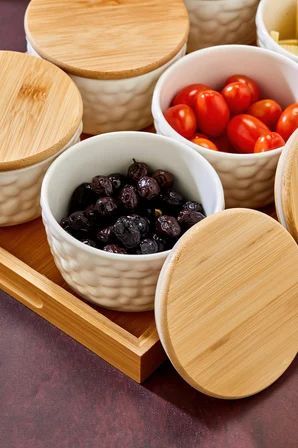 Cooker Palermo 6'lı Porselen Bambu Kapaklı Tepsili Kahvaltılık Seti CKR3931