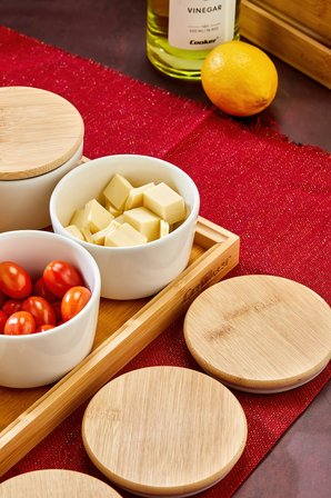 Cooker Leo 6'lı 10 cm Porselen Bambu Kapaklı Tepsili Kahvaltılık Seti CKR3930
