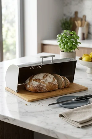 Cooker Silvora Metal Kapaklı Bambu Tabanlı Ekmek Kutusu CKR4542