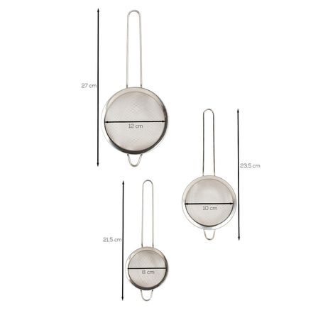 Porsima 1891 3lü Paslanmaz Tel Süzgeç Pirinç Süzgeci Çelik Süzgeç Metal Süzgeç 8-10-12 cm