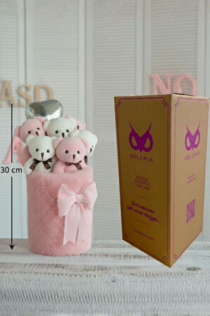 Deluxe Peluş Silindir Kutusuda, Kalpli Balonlu 6’lı Pembe Ayıcık Buketi - Sevdiğine Hediye