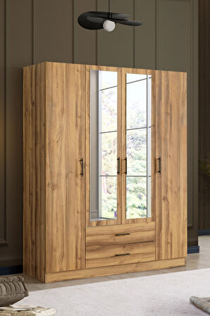 Gardırop, Blesk Atlas 4 Kapaklı, Aynalı Çekmeceli Dolap