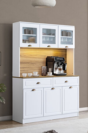 Blesk İnce Kum Aydınlatmalı Kahve Köşesi Dolabı – Raflı, Çekmeceli