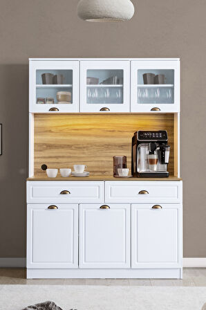 Blesk İnce Kum Aydınlatmalı Kahve Köşesi Dolabı – Raflı, Çekmeceli