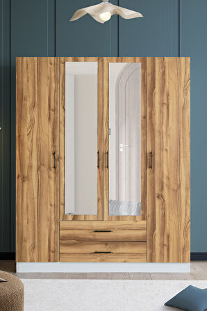 Gardırop, Blesk Line 4 Kapaklı, Aynalı Çekmeceli Dolap