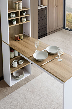 Blesk Nova Çok Amaçlı Raflı Bar Masası – Mutfak Adası ve Yemek Masası Olarak Kullanılabilir