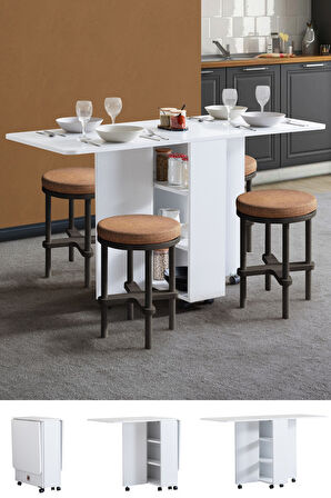 Blesk Mio Katlanabilir Tekerlekli Çok Amaçlı Yemek Masası – Raflı ve Portatif Tasarım