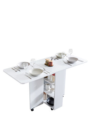 Blesk Mio Katlanabilir Tekerlekli Çok Amaçlı Yemek Masası – Raflı ve Portatif Tasarım