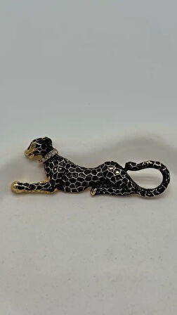 Siyah Gold Detay Leopar Broş