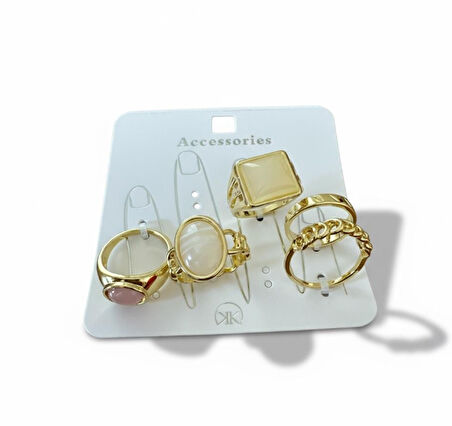 Altın Renk 5 li Çelik Yüzük Set