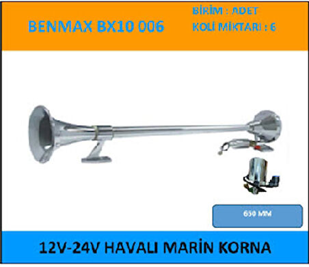 Unıversal Marin Havalı Korna 12v-24v 650mm - Benmax-Bx10006