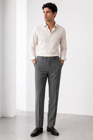 Erkek Slim Fit Klasik Kumaş Pilesiz Pantolon 919-Gri