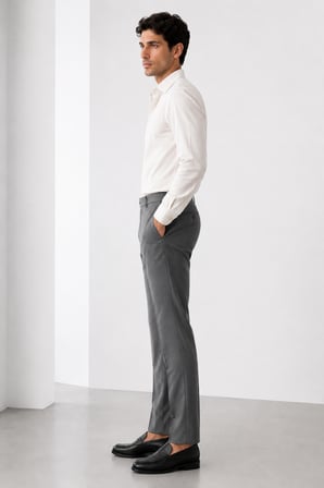 Erkek Slim Fit Klasik Kumaş Pilesiz Pantolon 919-Gri