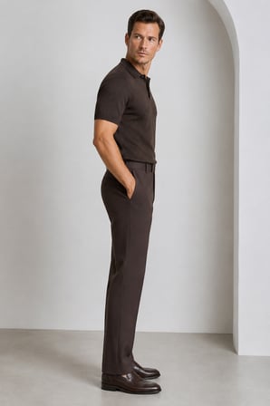 Erkek Slım Fit Ütü Çizgili Kumaş Pantolon Jön 918-Kahve
