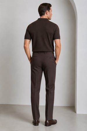 Erkek Slım Fit Ütü Çizgili Kumaş Pantolon Jön 918-Kahve