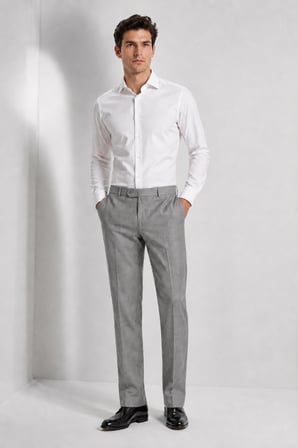 Erkek Slim Fit Kumaş Pilesiz Pantolon Mc308-Açık Gri