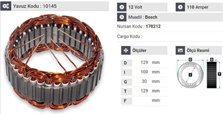 Ford Stator Bosch Tip 12 V 110 A Ford V184 - Yavuz 10 145