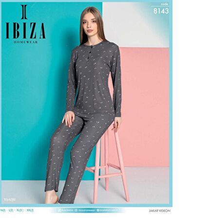 İBİZA 8143 Kadın VİSKON UZUN KOL PİJAMA TAKIM