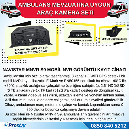 Ambulans Mevzuatına Uygun 2 Kameralı 8 Kanal Mobil NVR 500 GB 7 inç Monitörlü Tak Kullan Set