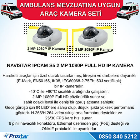 Ambulans Mevzuatına Uygun 2 Kameralı 8 Kanal Mobil NVR 500 GB 7 inç Monitörlü Tak Kullan Set