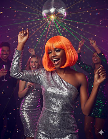 Peruk Küt Saç Kısa Kahküllü 25 Cm Turuncu İçi Astarlı Kafayı Saran