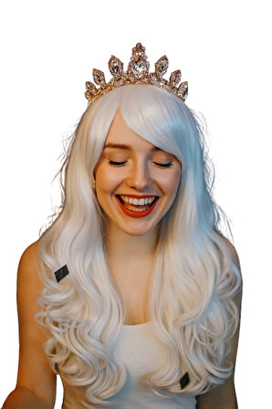 Peruk  Saç Uzun Kahküllü 50 Cm Beyaz  