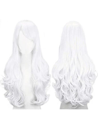 Peruk  Saç Uzun Kahküllü 50 Cm Beyaz  