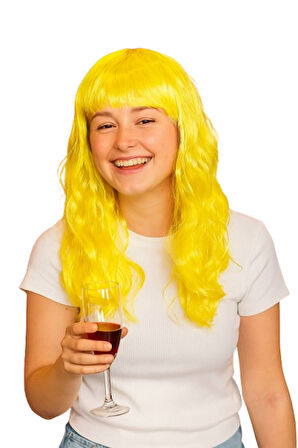 Peruk  Saç Uzun Kahküllü 50 Cm Sarı   