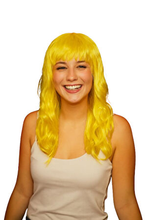 Peruk  Saç Uzun Kahküllü 50 Cm Sarı   