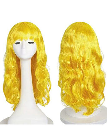 Peruk  Saç Uzun Kahküllü 50 Cm Sarı   