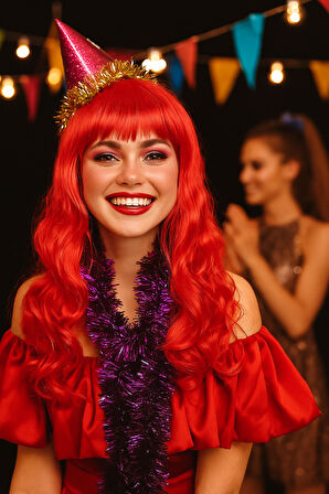 Peruk  Saç Uzun Kahküllü 50 CmTuruncu