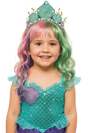 Peruk Saç Uzun Kahküllü 50 Cm (Taç Dahil Değildir) Deniz Kızı Renkleri  