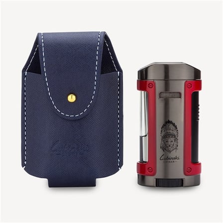 Lubinski Sehpalı Kılıflı Dört Torch Puro Çakmağı Gunmetal-Kırmızı LB-705