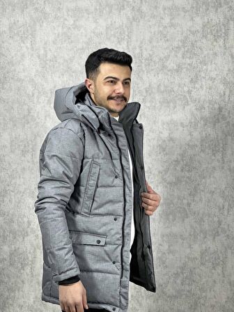 Erkek Kapüşonlu 5Cepli Dolumlu SlimFit Uzun Kaban İmaj Jeans 939