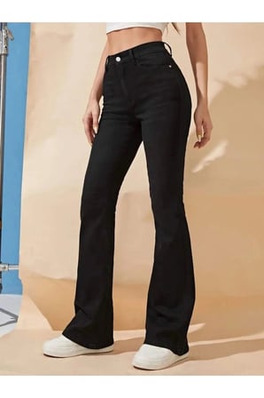 Siyah Çnr Kadın Yüksek Bel İspanyol Jeans Likralı Esnek Kot Pantolon Yeni Hsn-9