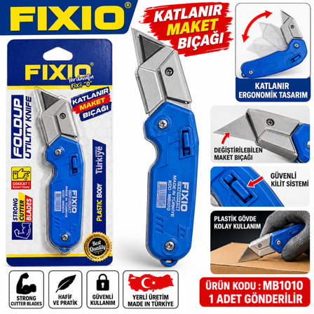 Fıxıo Katlanır Maket Bıçağı Plastik Yerli Üretim Değiştirilebilir Bıçak Ürün Kodu :MB1010 (YEDEKSİZ)